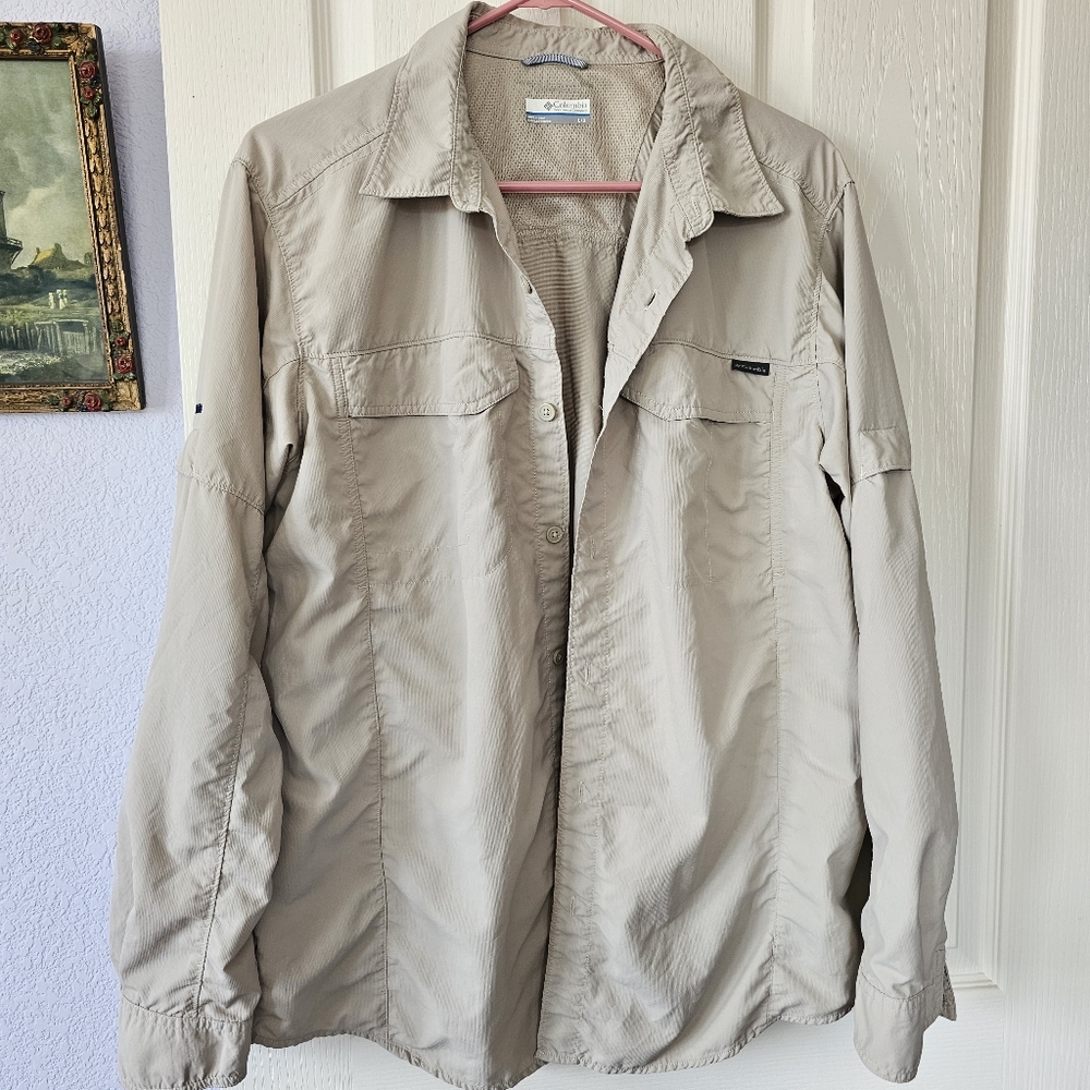 Columbia Mens Light Tan Long Sleeve Vented Shirt, Size L